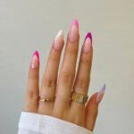 Modern Pink French Nails | Almond Press On Nails | HerNails