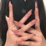 Black Tapered square French | Long Length Press On Nails | HerNails