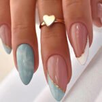 Ice Blue Marble Print | Almond Press On Nails | HerNails