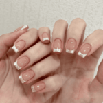 French Nails with silver tips | Square Short Length Press On Nails | HerNails