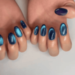 Galaxy Blue Cat Eyes | Oval Short Length Press On Nails | HerNails