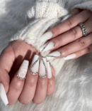 Matte White with Heart Shaped Rhinestones