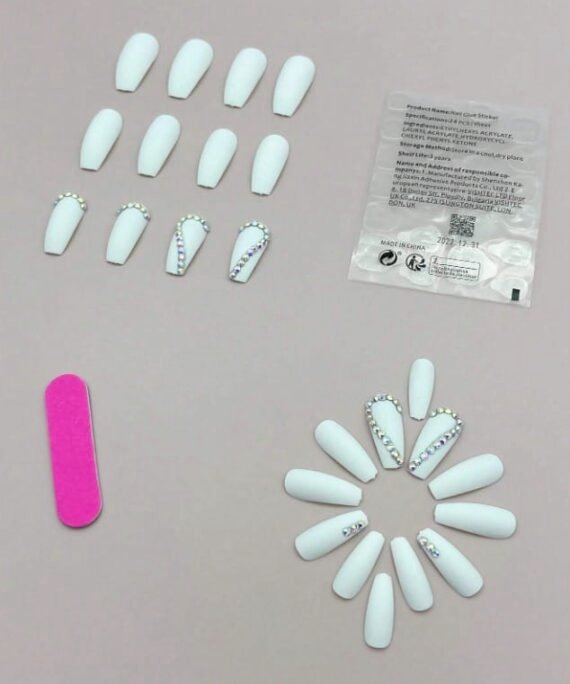 Matte White with Heart Shaped Rhinestones