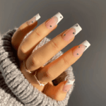 Milky White with Diamond Coffin French | Long Length Press On Nails | HerNails