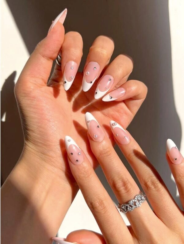 Milky White with Diamond Almond French