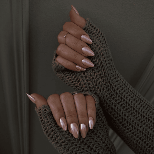 Pink Pearl Chrome Almond Nails