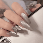 Silver Cat Eye | Stiletto Long Length Press On Nails | HerNails