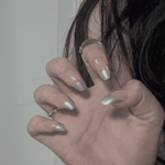 Silver Tips French | Coffin Long Length Press On Nails | HerNails